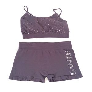 Matching gray rhinestoned dancewear set